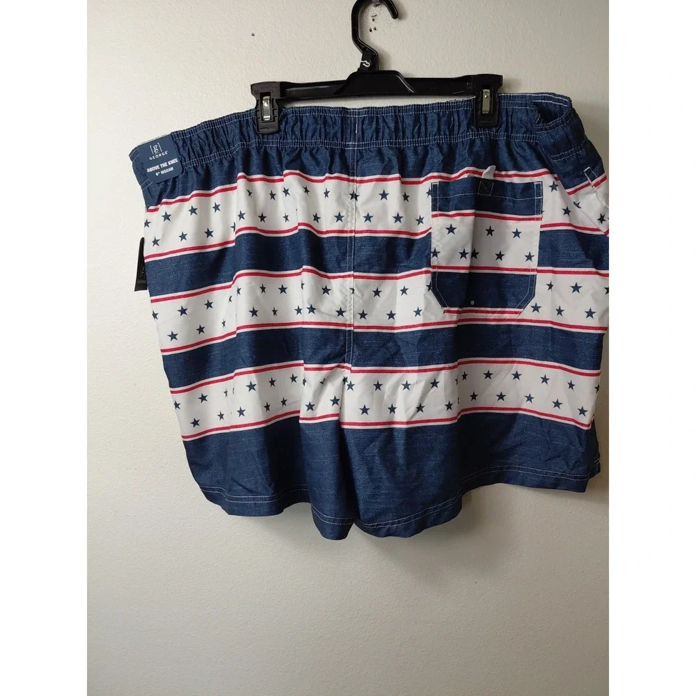 George Swimming Trunks Sz 3XL Red White& Blue Patriotic 4th Of July‎ Net Lined